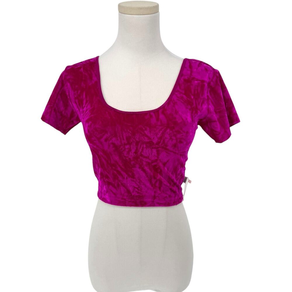 Y2K Style Crushed Velvet Baby Tee Magenta Pink Crop Top Women’s L
